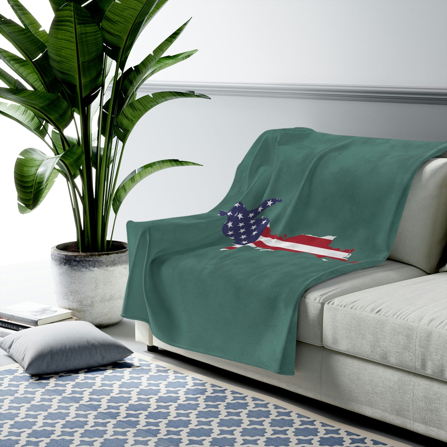 Michigan Upper Peninsula Plush Blanket (w/ UP USA Flag Outline) | Copper Green