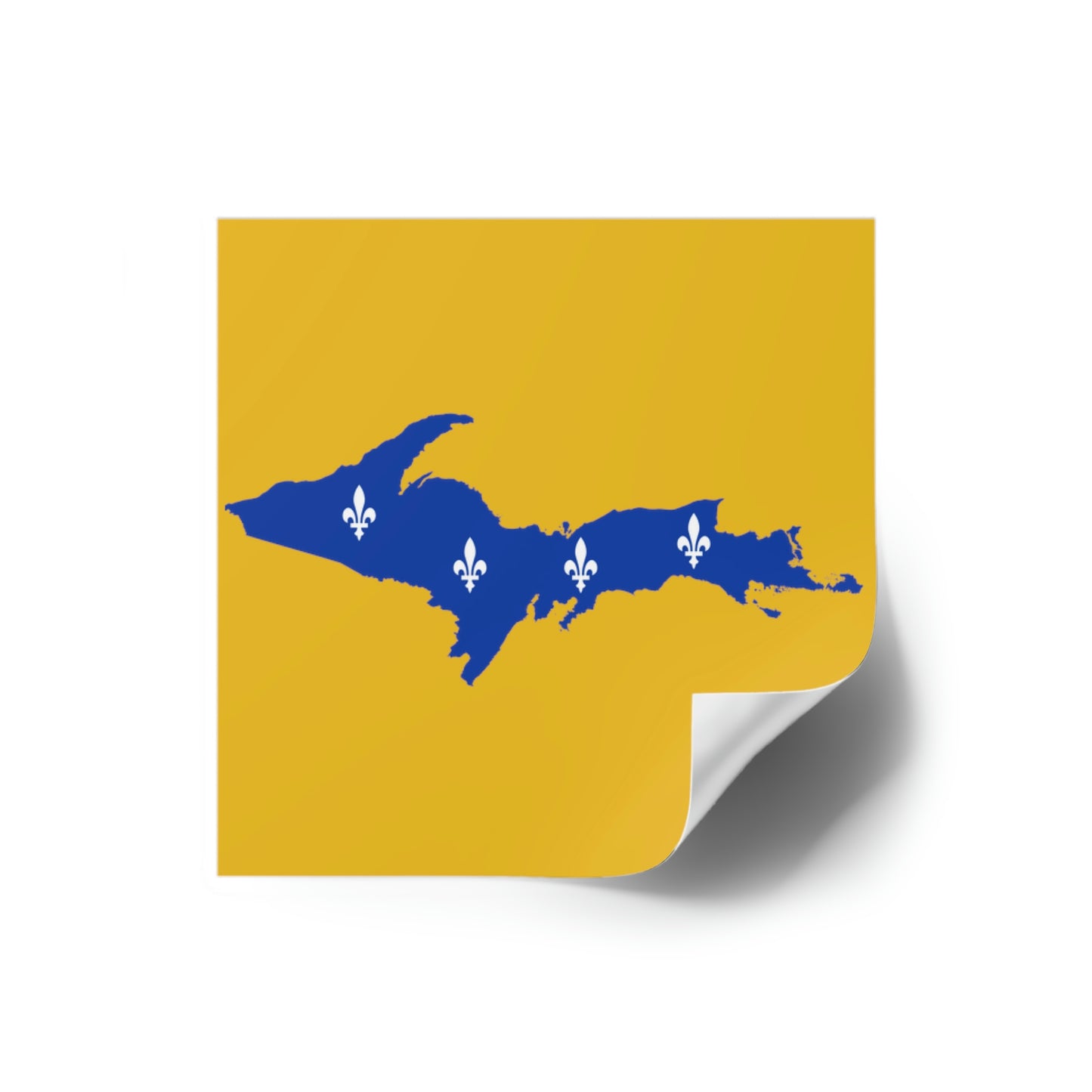 Michigan Upper Peninsula Square Sticker (Gold w/ UP Quebec Flag Outline) | Indoor/Outdoor