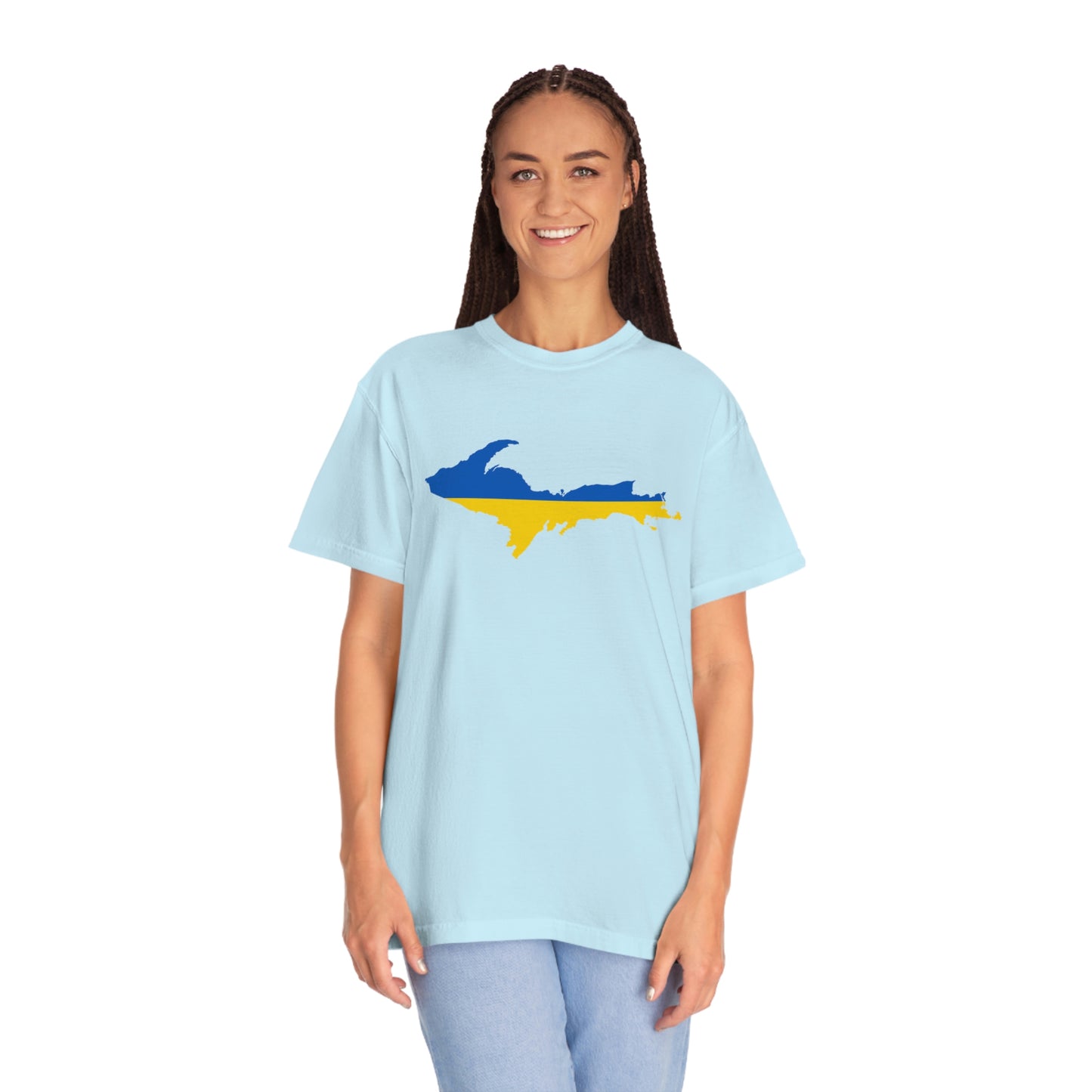 Michigan Upper Peninsula T-Shirt (w/ UP Ukraine Flag Outline) | Unisex Garment-Dyed