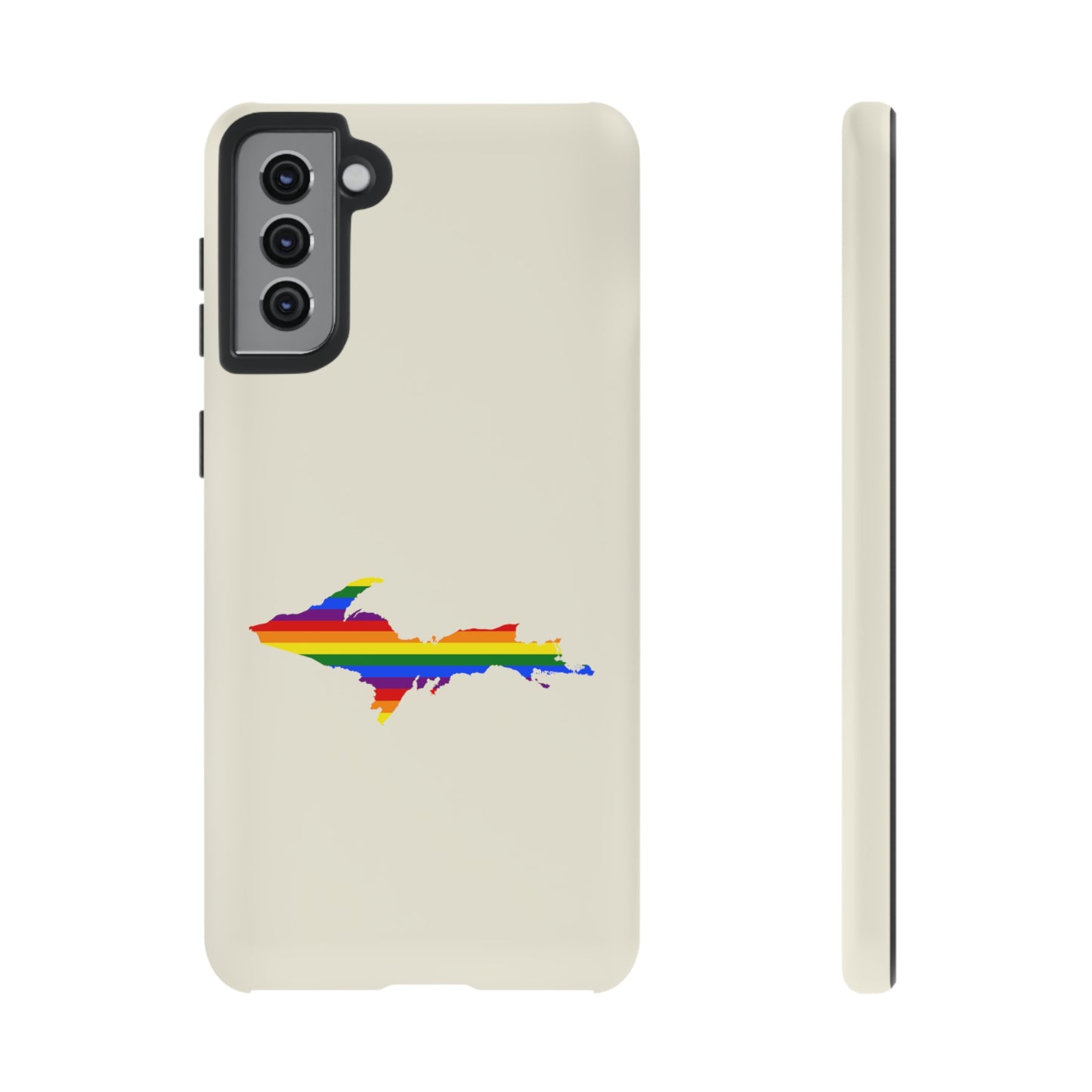 Michigan Upper Peninsula Tough Phone Case (Ivory Color w/ UP Pride Flag Outline) | Samsung & Pixel Android