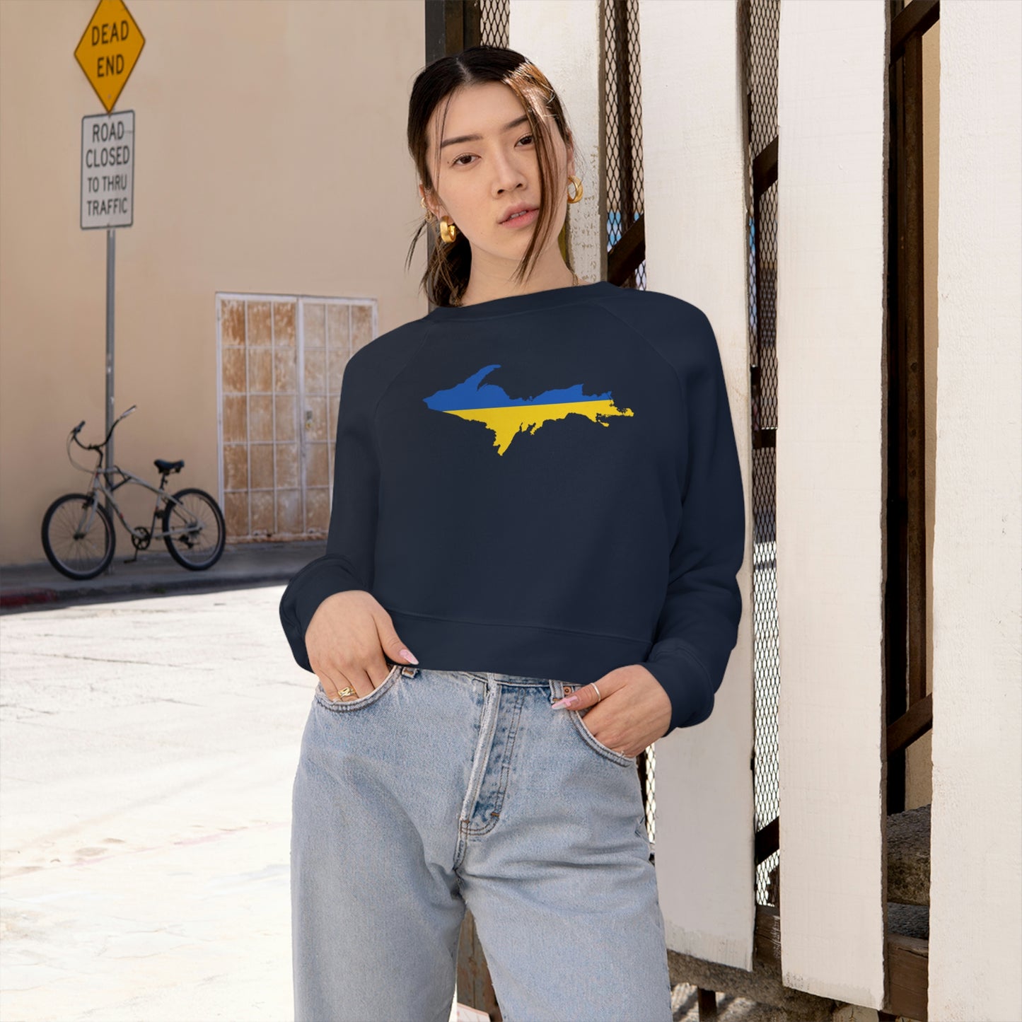 Michigan Upper Peninsula Sweatshirt (w/ UP Ukraine Flag Outline) | Cropped Mid-Length