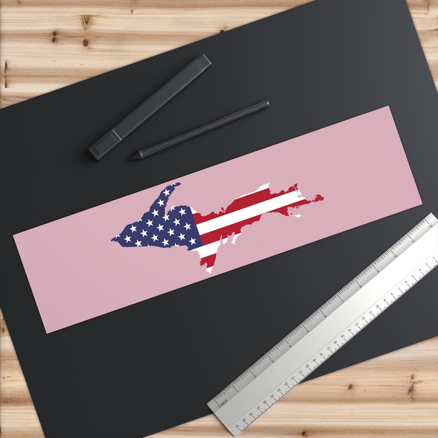 Michigan Upper Peninsula Bumper Stickers (w/ UP USA Flag Outline) | Pink Background