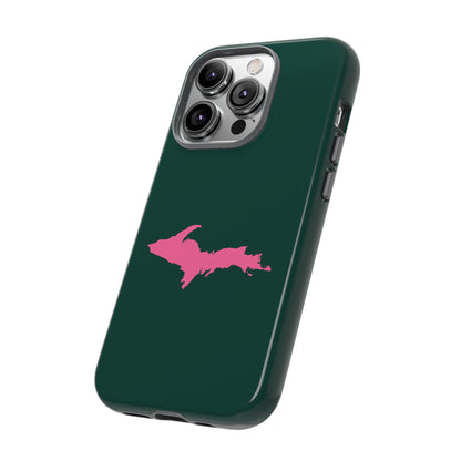 Michigan Upper Peninsula Tough Phone Case (Green w/ Pink UP Outline) | Apple iPhone