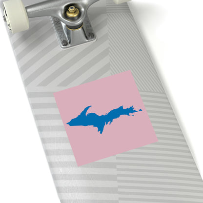 Michigan Upper Peninsula Square Sticker (Pink w/ Azure UP Outline) | Indoor/Outdoor