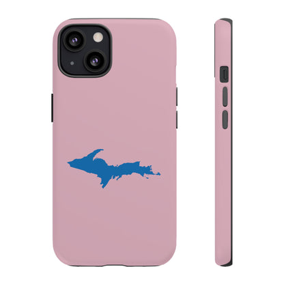 Michigan Upper Peninsula Tough Phone Case (Pink w/ Azure UP Outline) | Apple iPhone