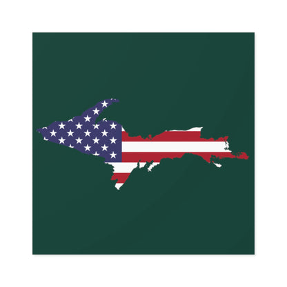 Michigan Upper Peninsula Square Sticker (Green w/ UP USA Flag Outline) | Indoor/Outdoor