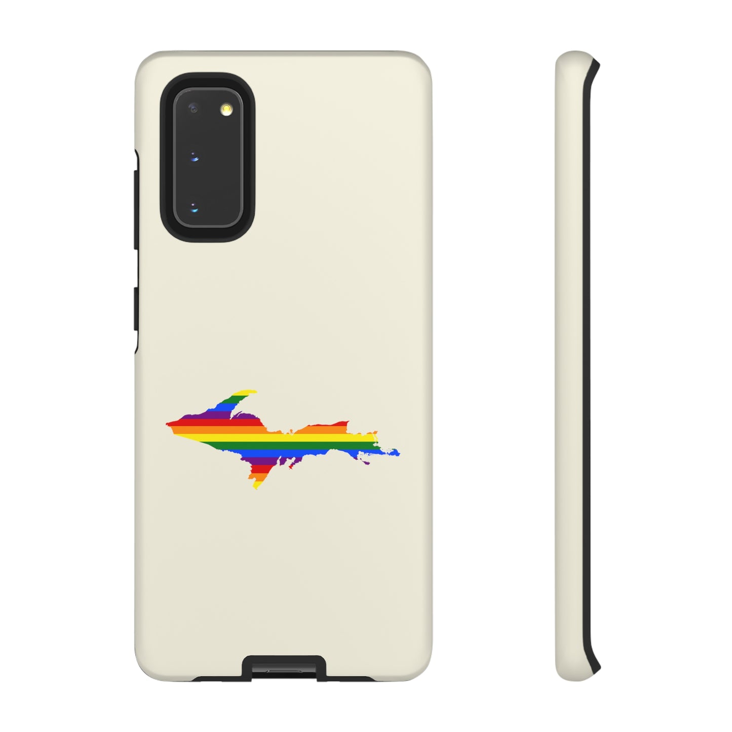 Michigan Upper Peninsula Tough Phone Case (Ivory Color w/ UP Pride Flag Outline) | Samsung & Pixel Android