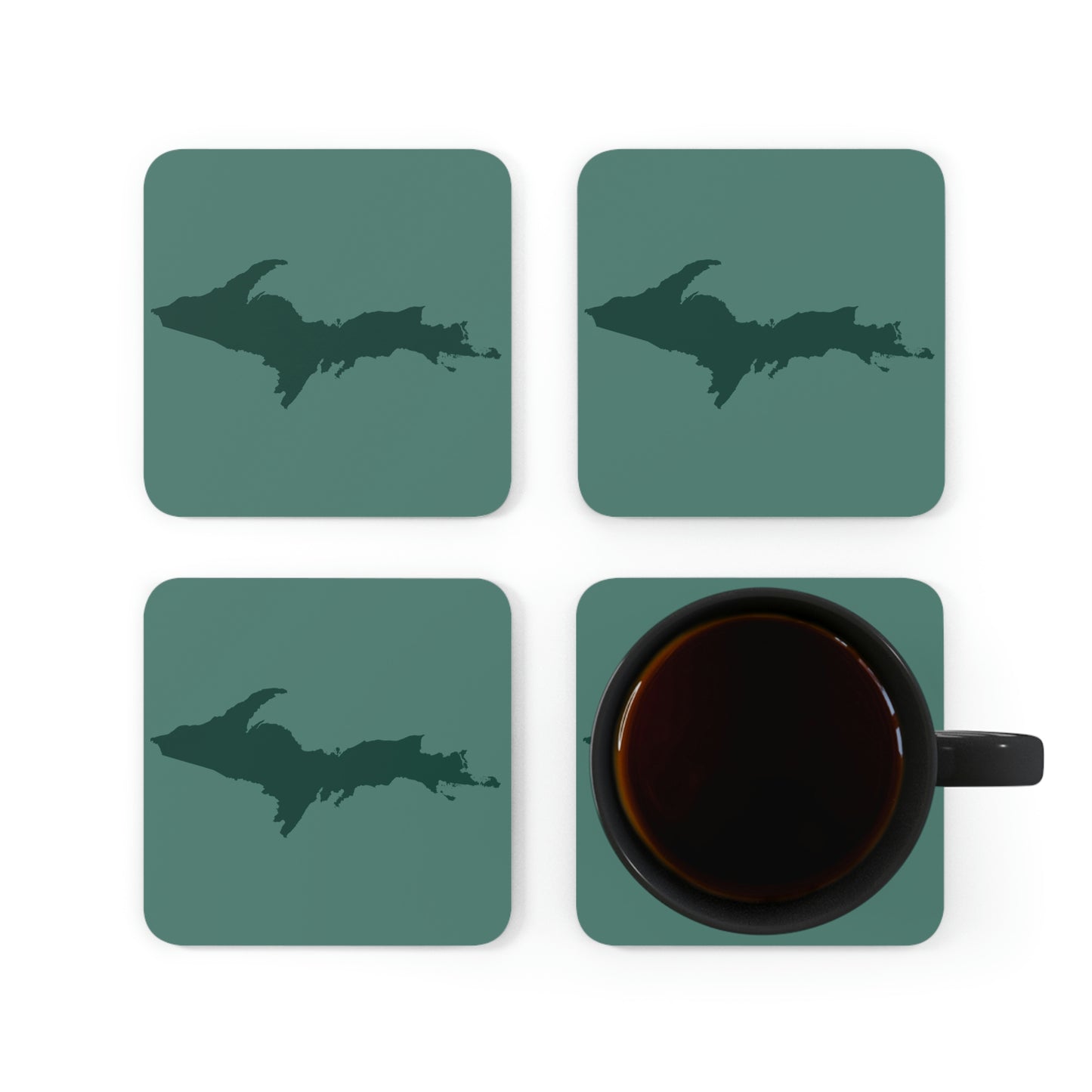 Michigan Upper Peninsula Coaster Set (Copper Green w/ Green UP Outline) | Corkwood - 4 pack