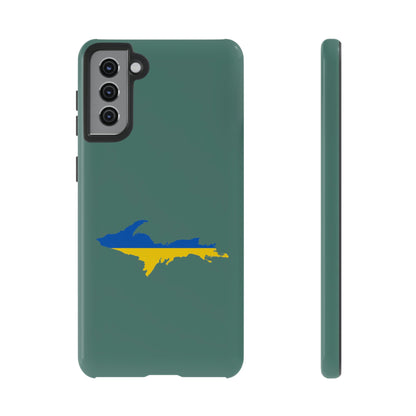 Michigan Upper Peninsula Tough Phone Case (Copper Green w/ UP Ukraine Flag Outline) | Samsung & Pixel Android