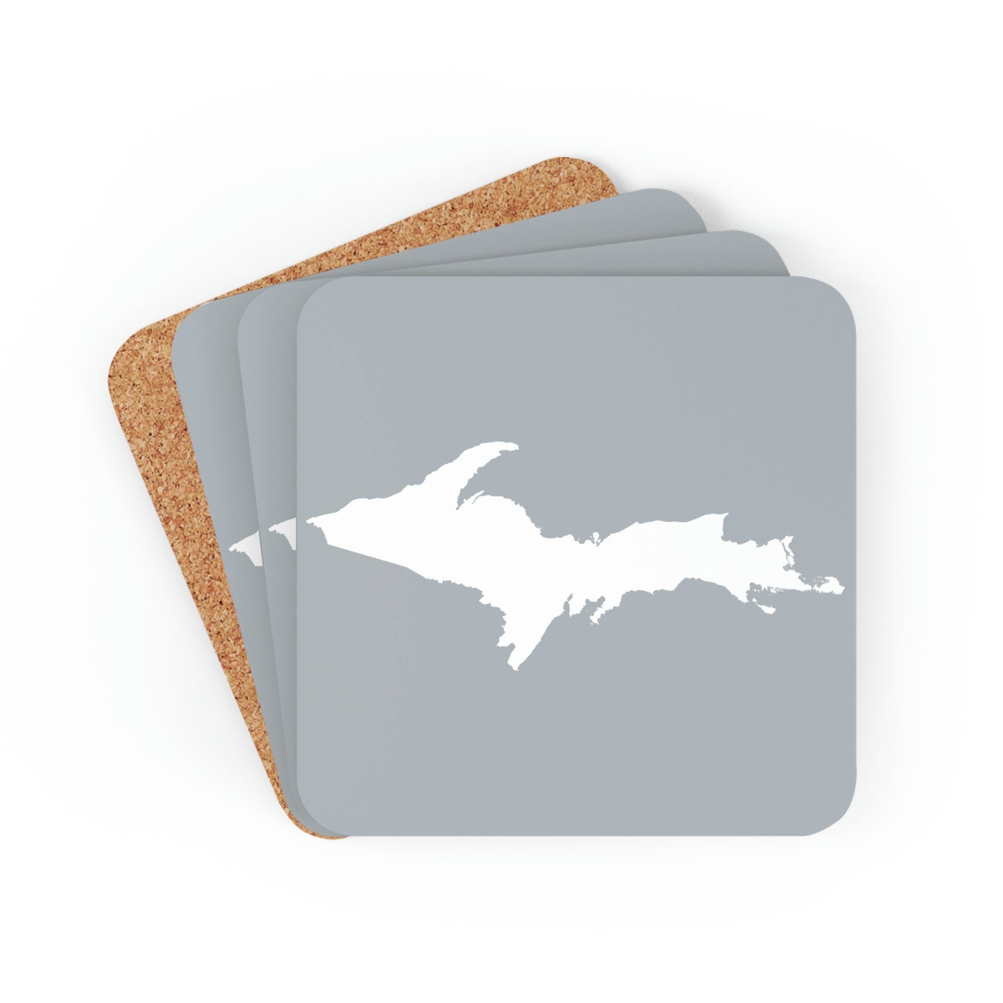 Michigan Upper Peninsula Coaster Set (Silver w/ UP Outline) | Corkwood - 4 pack