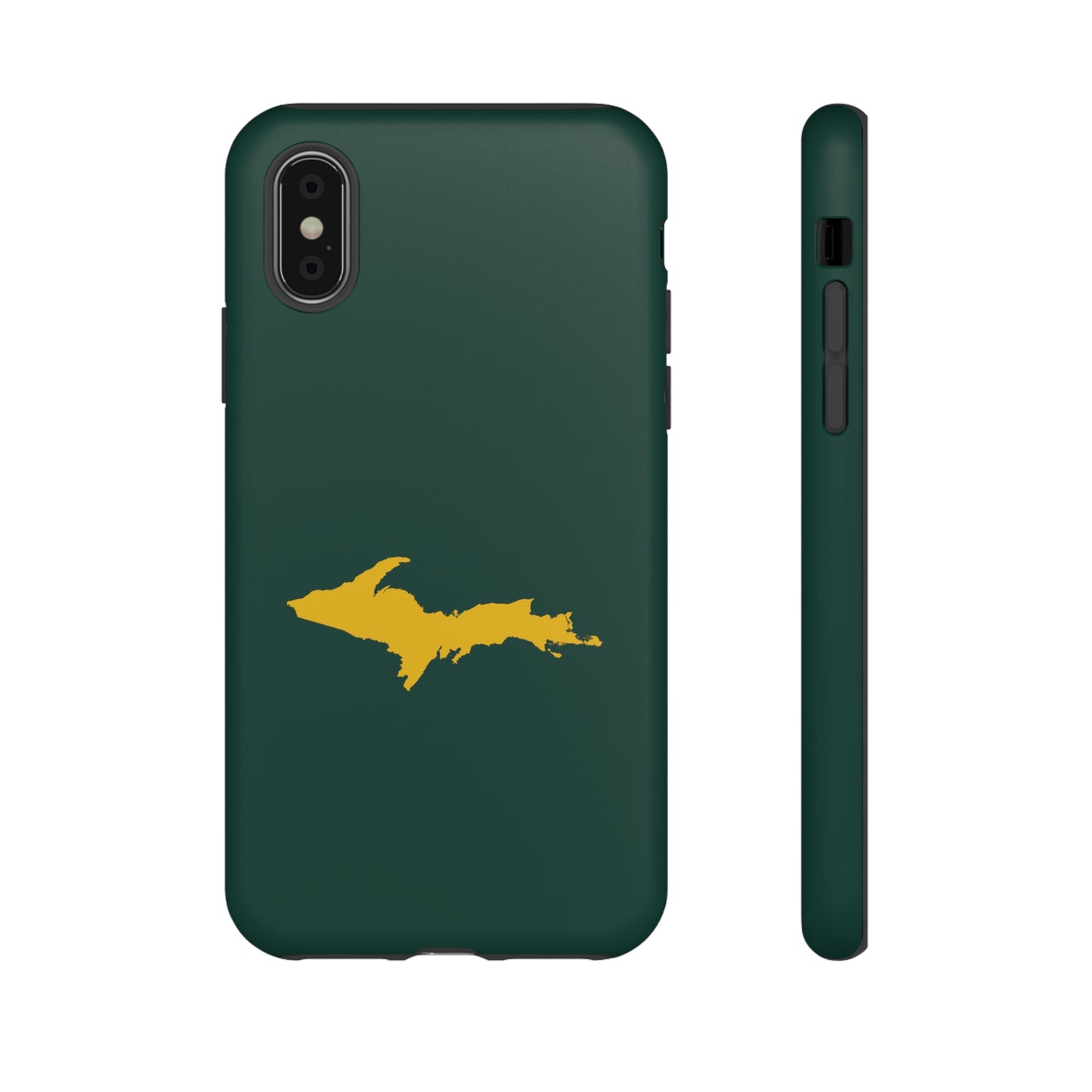 Michigan Upper Peninsula Tough Phone Case (Green w/ Gold UP Outline) | Apple iPhone