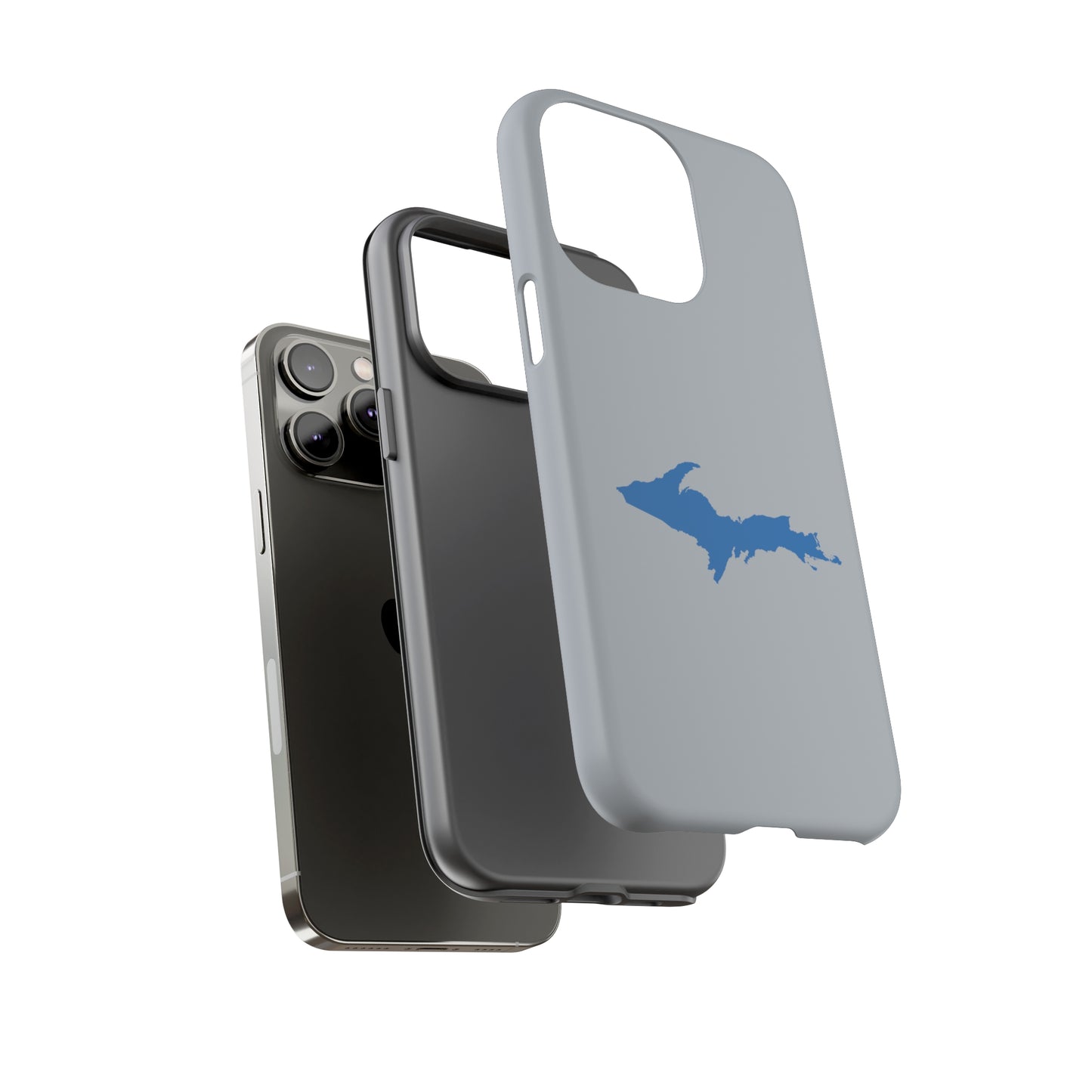 Michigan Upper Peninsula Tough Phone Case (Silver w/ Azure UP Outline) | Apple iPhone