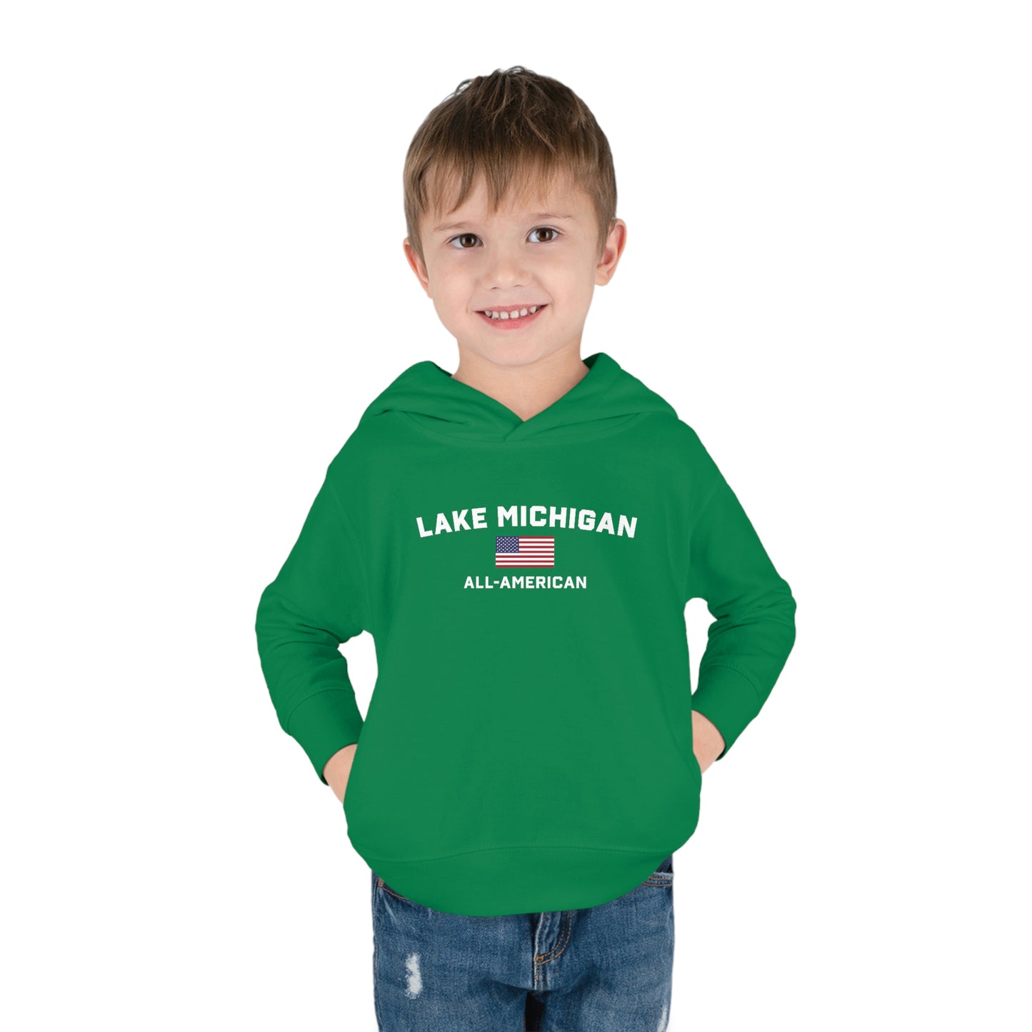 'Lake Michigan All-American' Hoodie (w/USA Flag Outline) | Unisex Toddler