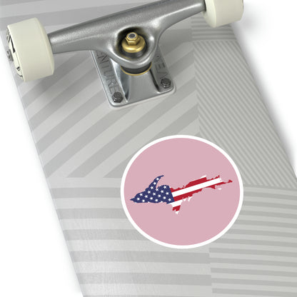 Michigan Upper Peninsula Round Stickers (Pink w/ UP USA Flag Outline) | Indoor\Outdoor