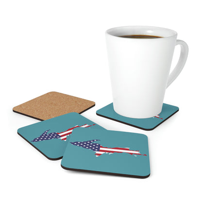 Michigan Upper Peninsula Coaster Set (Huron Blue w/ UP USA Flag Outline) | Corkwood - 4 pack