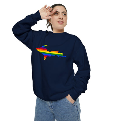 Michigan Upper Peninsula Sweatshirt (w/ UP Pride Flag Outline) | Unisex Garment Dyed