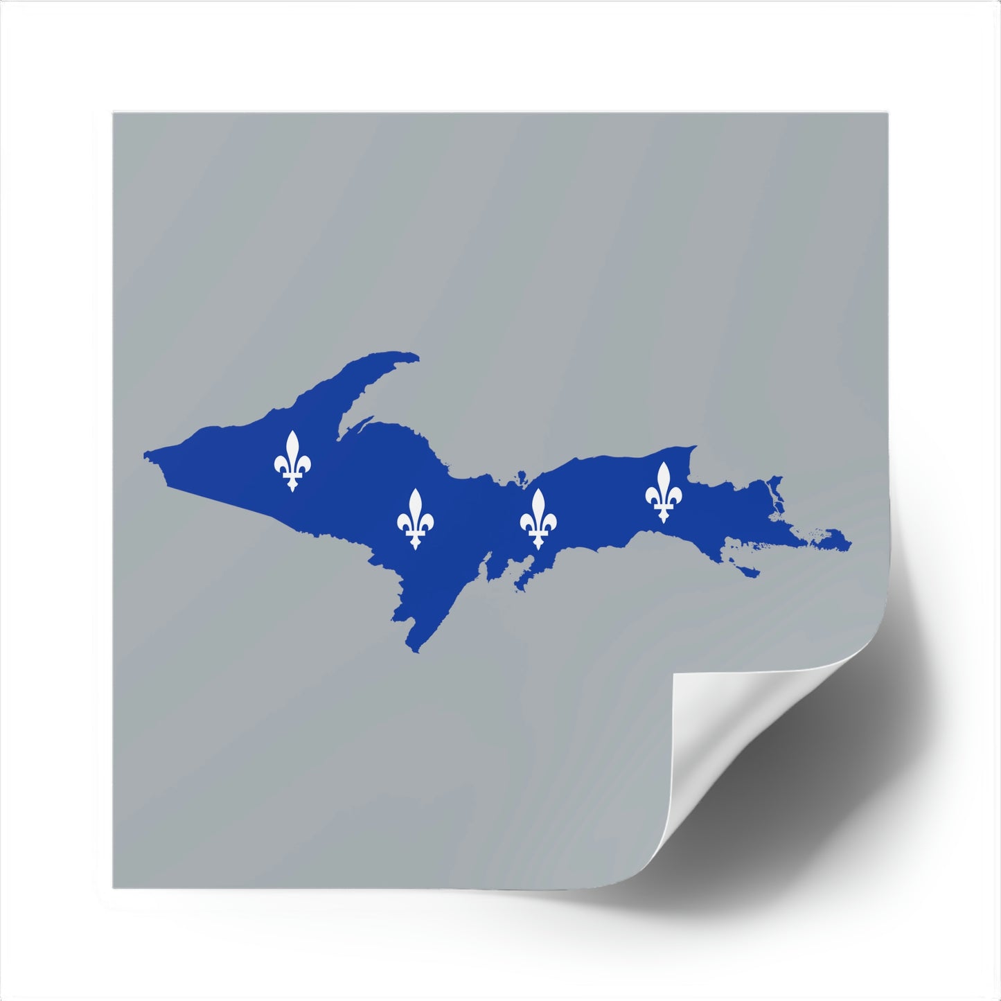 Michigan Upper Peninsula Square Sticker (Silver w/ UP Quebec Flag Outline) | Indoor/Outdoor