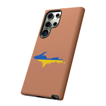 Michigan Upper Peninsula Tough Phone Case (Copper Color w/ UP Ukraine Flag Outline) | Samsung & Pixel Android