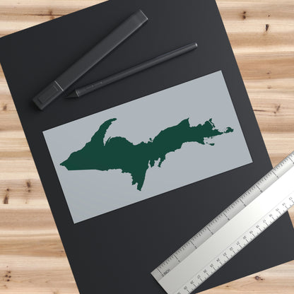 Michigan Upper Peninsula Bumper Sticker (w/ Green UP Outline) | Silver Background