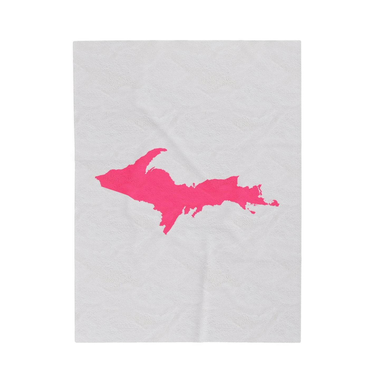 Michigan Upper Peninsula Plush Blanket (w/ Pink UP Outline) | Birch Bark White