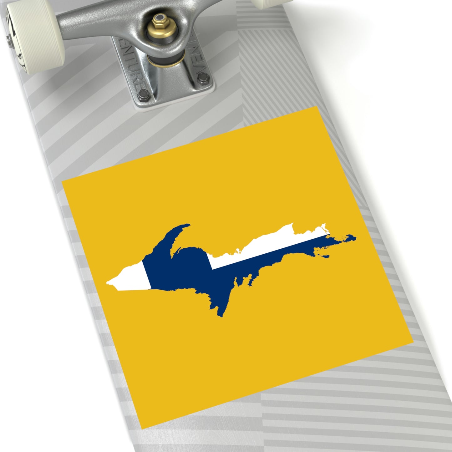 Michigan Upper Peninsula Square Sticker (Gold w/ UP Finland Flag Outline) | Indoor/Outdoor