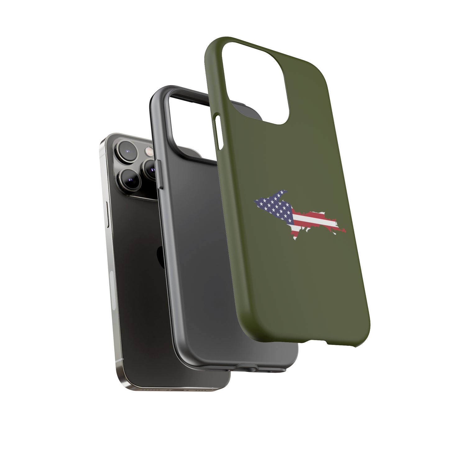 Michigan Upper Peninsula Tough Phone Case (Army Green w/ UP USA Outline) | Apple iPhone