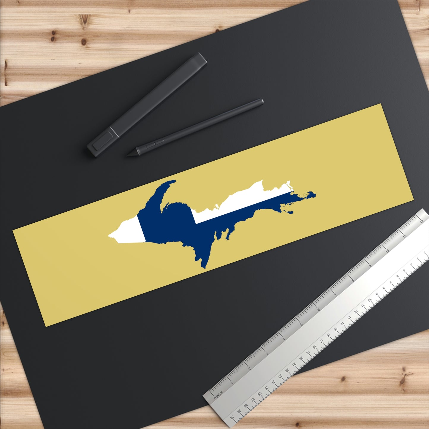 Michigan Upper Peninsula Bumper Stickers (w/ UP Finland Flag Outline) | Yellow Plum Background