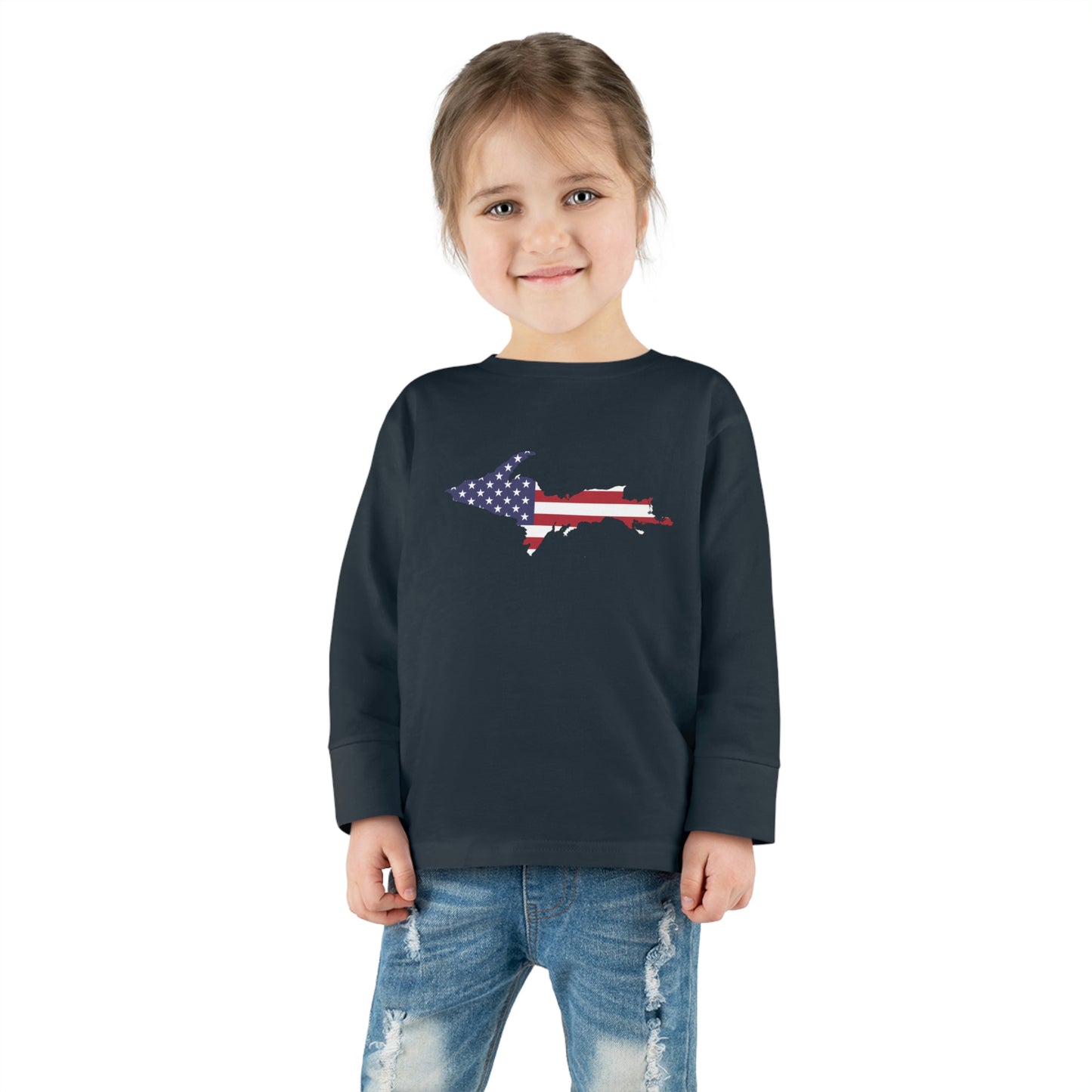 Michigan Upper Peninsula T-Shirt (w/ UP USA Flag Outline) | Toddler Long Sleeve