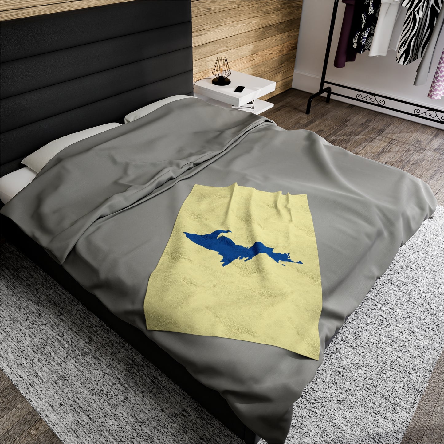 Michigan Upper Peninsula Plush Blanket (w/ Azure UP Outline) | Canary Yellow