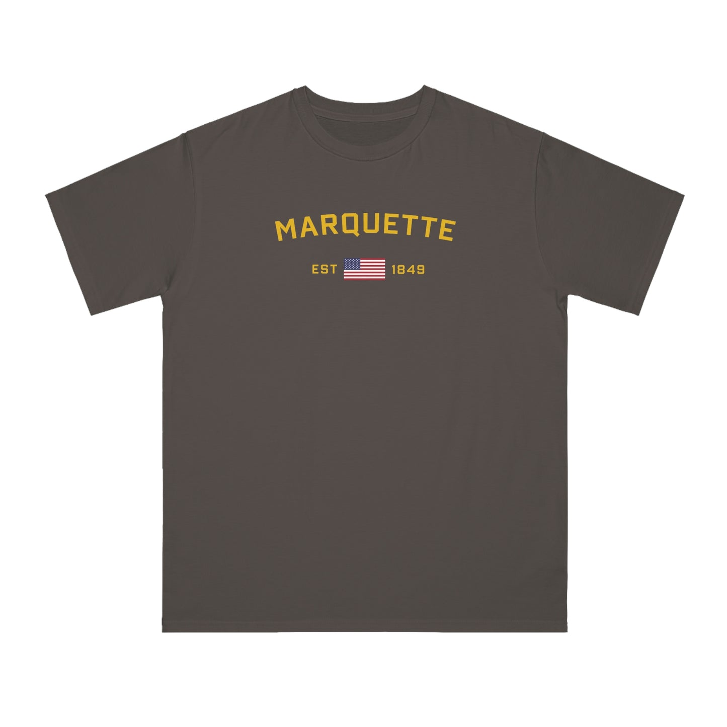 'Marquette EST 1849' T-Shirt (Green/Gold Type w/ USA Flag | Organic Unisex