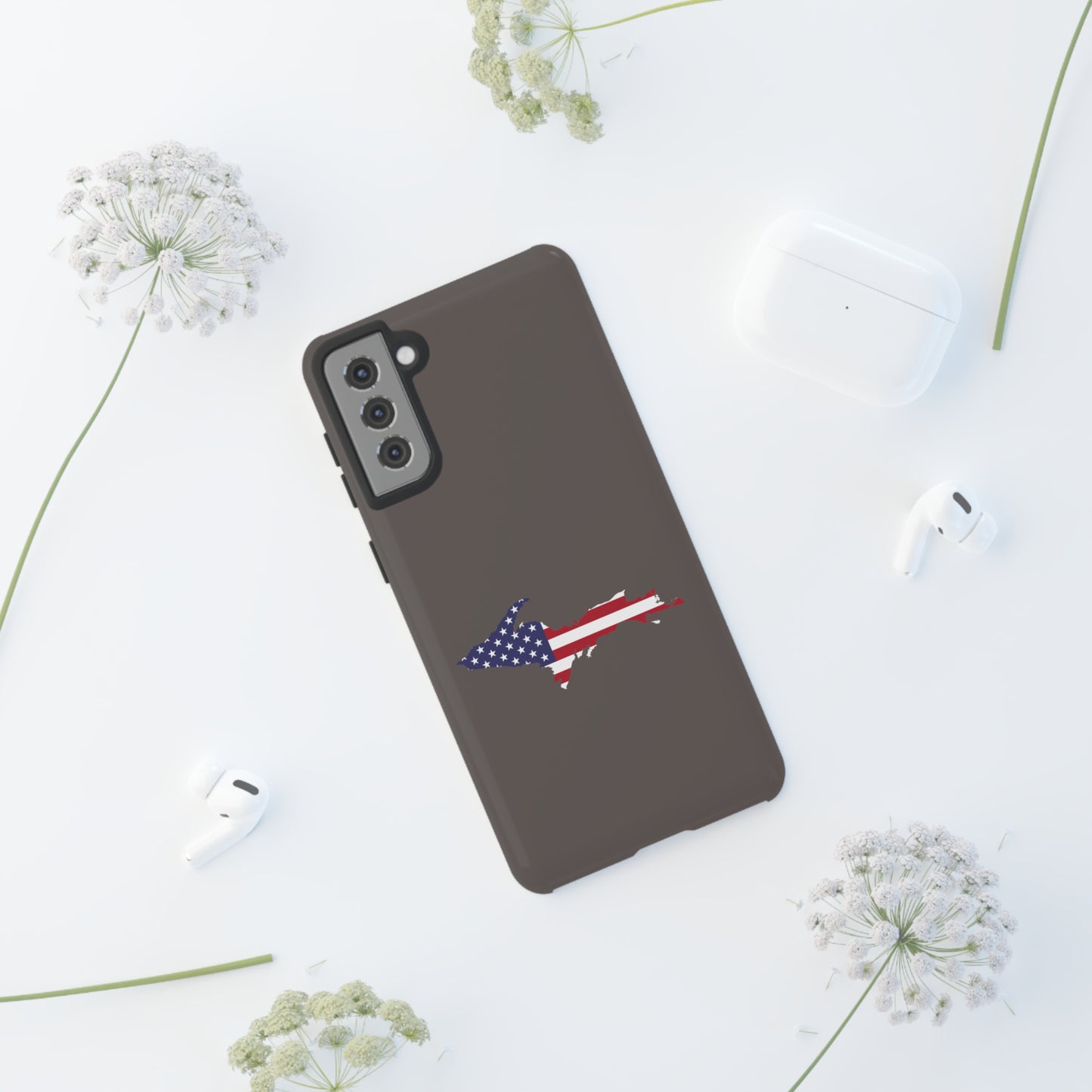 Michigan Upper Peninsula Tough Phone Case (Warren Tank Grey w/ UP USA Flag Outline) | Samsung & Pixel Android