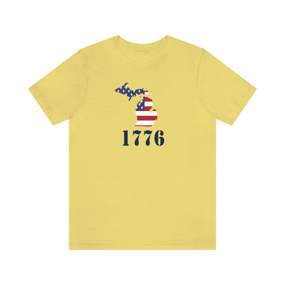 Michigan '1776' T-Shirt (Army Stencil Font w/ MI USA Flag Outline) | Unisex Standard Fit