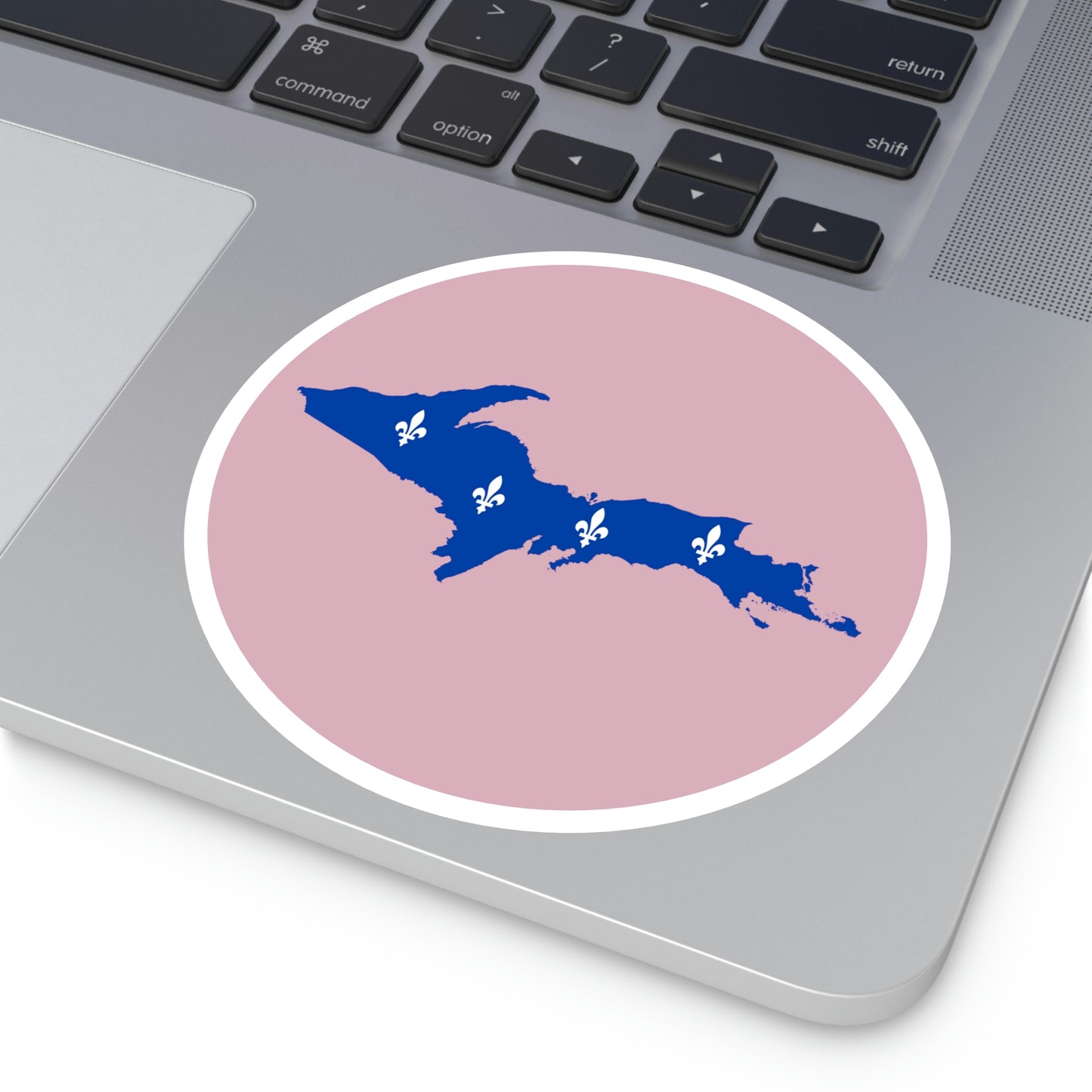 Michigan Upper Peninsula Round Stickers (Pink w/ UP Quebec Flag Outline) | Indoor\Outdoor