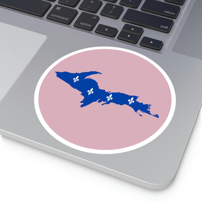 Michigan Upper Peninsula Round Stickers (Pink w/ UP Quebec Flag Outline) | Indoor\Outdoor