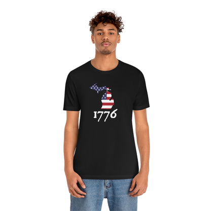 Michigan '1776' T-Shirt (Patriot Font w/ MI USA Flag Outline) | Unisex Standard Fit