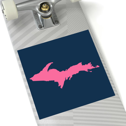 Michigan Upper Peninsula Square Sticker (Navy w/ Pink UP Outline) | Indoor/Outdoor