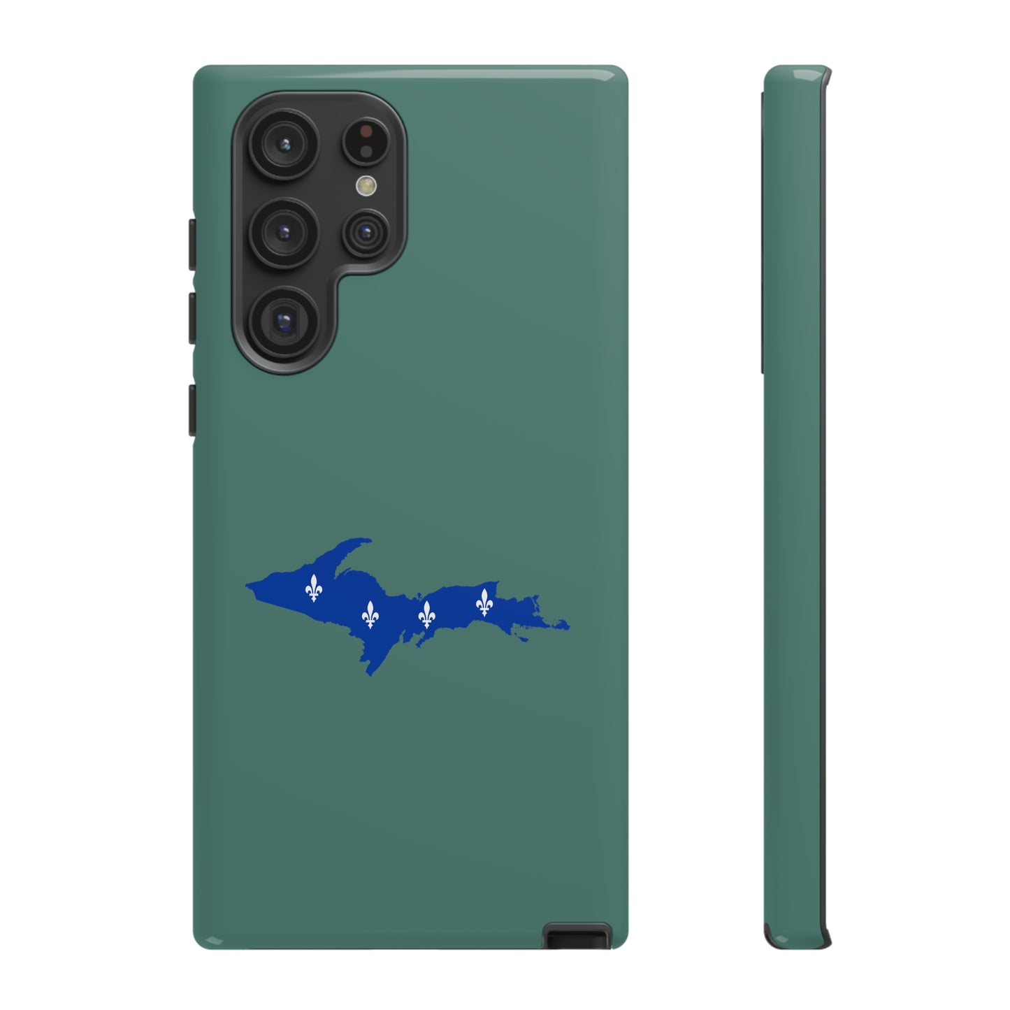 Michigan Upper Peninsula Tough Phone Case (Copper Green w/ UP Quebec Flag Outline) | Samsung & Pixel Android