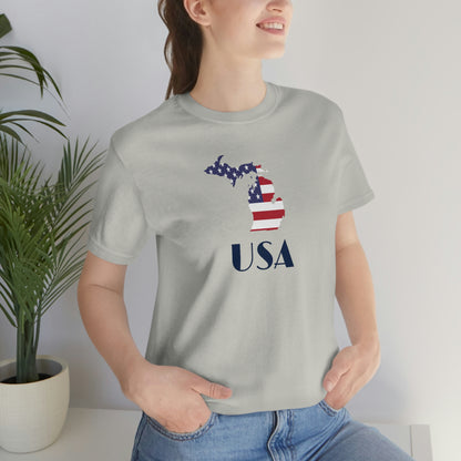 Michigan 'USA' T-Shirt (w/ MI USA Flag Outline) | Unisex Standard Fit