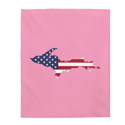 Michigan Upper Peninsula Plush Blanket (w/ UP USA Flag Outline) | '67 Caddie Pink