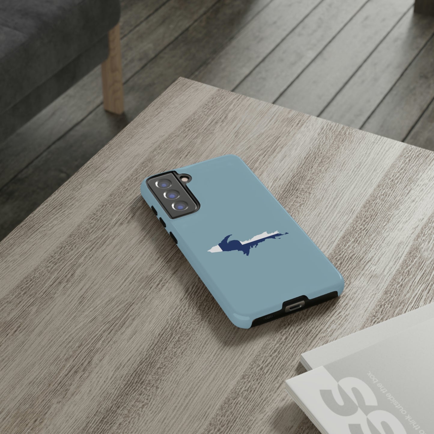 Michigan Upper Peninsula Tough Phone Case (Opal Blue w/ UP Finland Flag Outline) | Samsung & Pixel Android