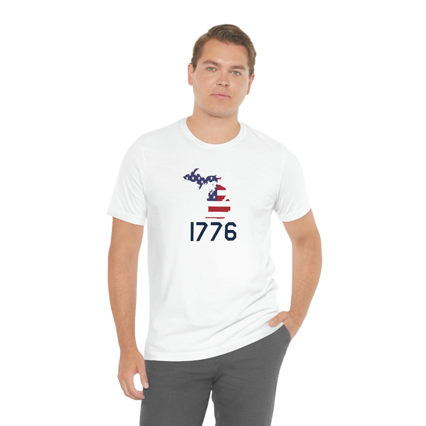 Michigan '1776' T-Shirt (USAF Stencil Font w/ MI USA Flag Outline) | Unisex Standard Fit