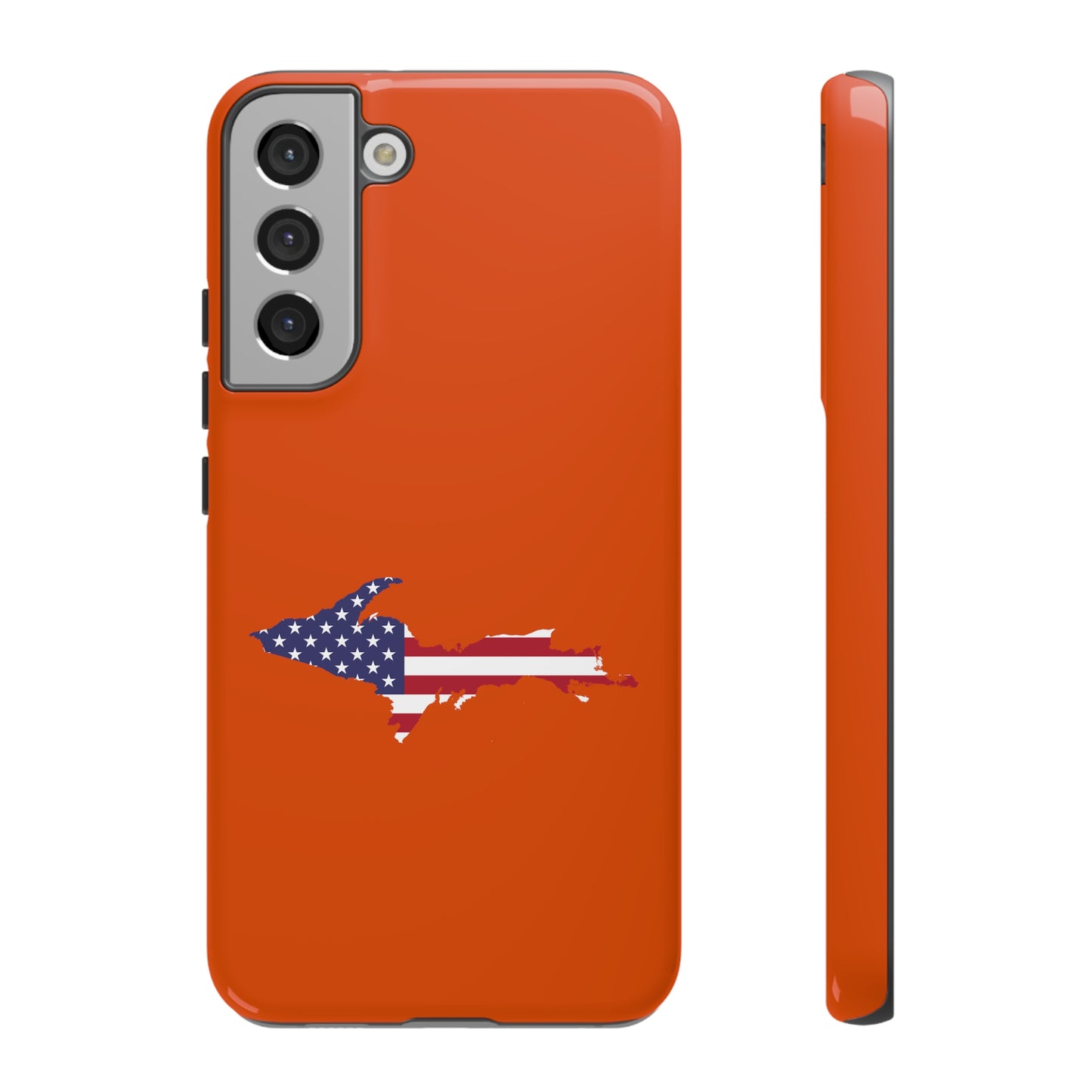 Michigan Upper Peninsula Tough Phone Case (Maple Leaf Orange w/ UP USA Flag Outline) | Samsung & Pixel Android