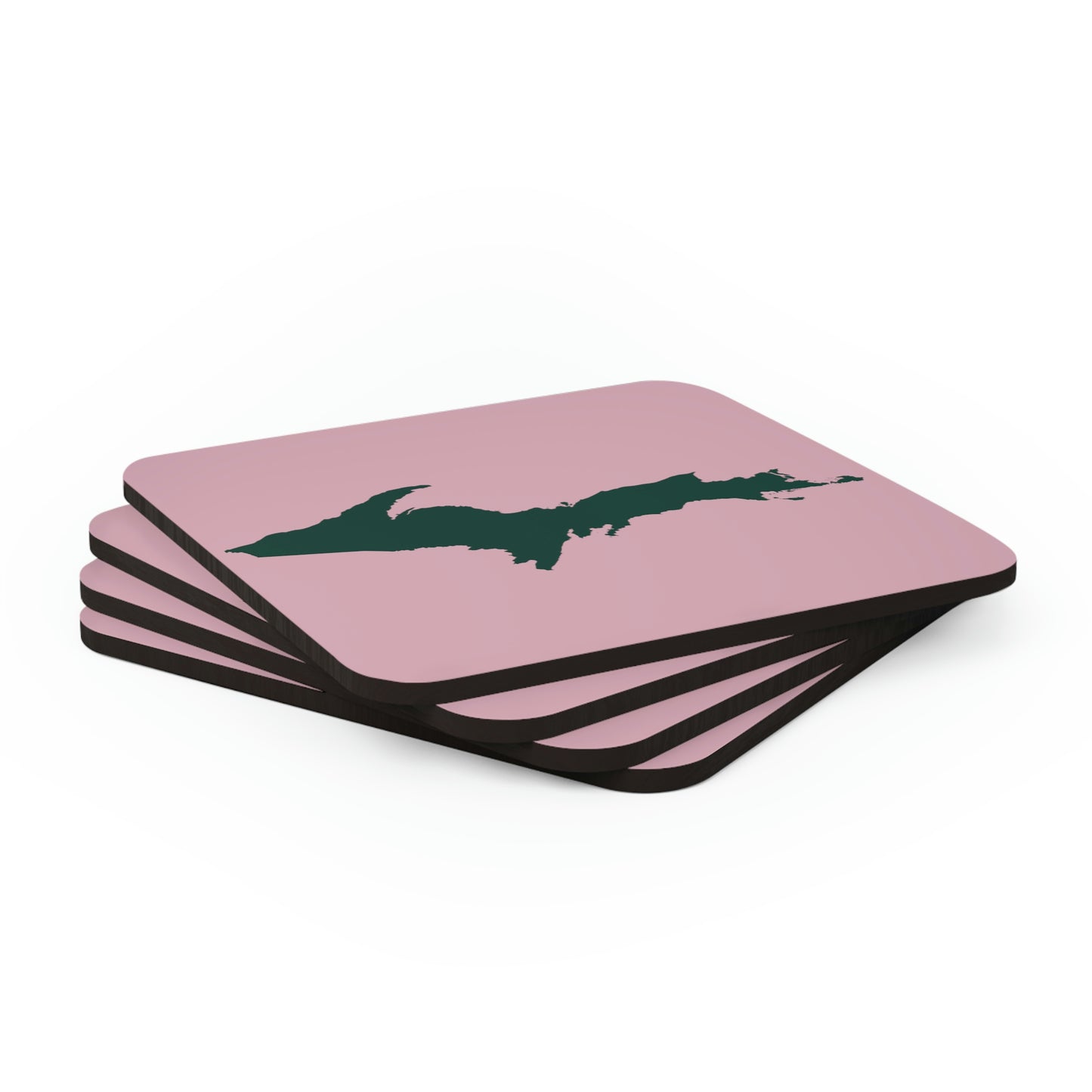 Michigan Upper Peninsula Coaster Set (Pink w/ Green UP Outline) | Corkwood - 4 pack