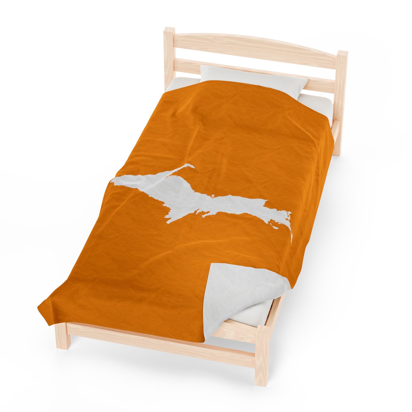 Michigan Upper Peninsula Plush Blanket (w/ UP Outline) | Birch Leaf Orange