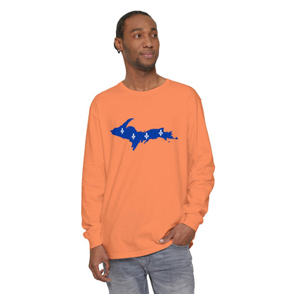 Michigan Upper Peninsula Garment-Dyed T-Shirt (w/ UP Quebec Flag Outline) | Unisex Long Sleeve