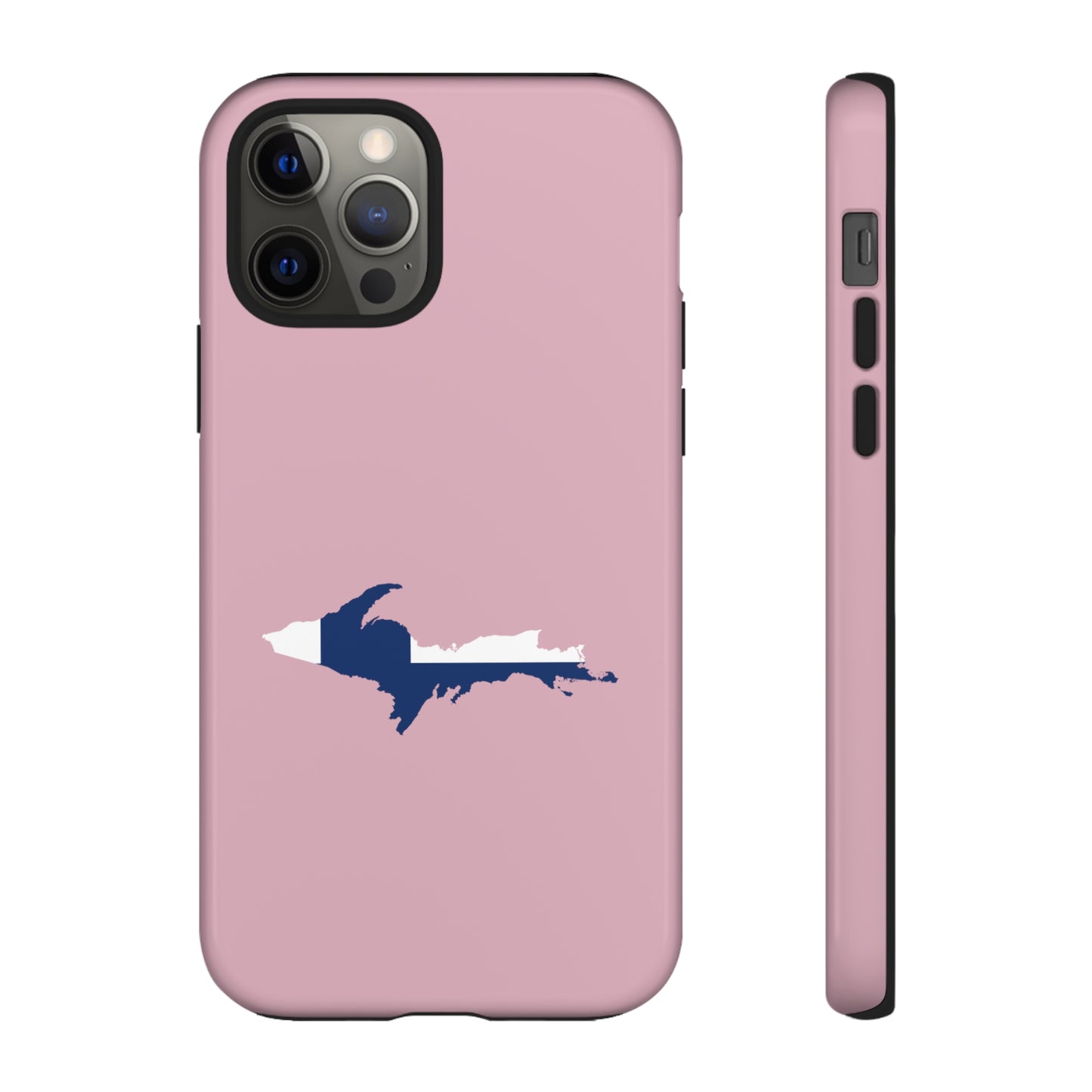 Michigan Upper Peninsula Tough Phone Case (Pink w/ UP Finland Flag Outline) | Apple iPhone