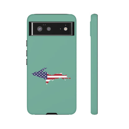 Michigan Upper Peninsula Tough Phone Case ('64 Metallic Mint Green w/ UP USA Flag Outline) | Samsung & Pixel Android