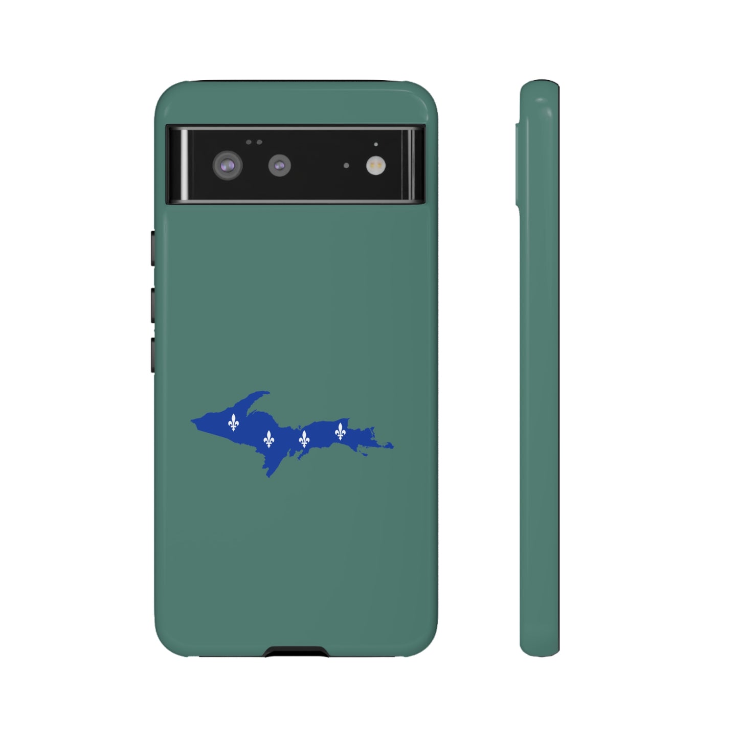 Michigan Upper Peninsula Tough Phone Case (Copper Green w/ UP Quebec Flag Outline) | Samsung & Pixel Android