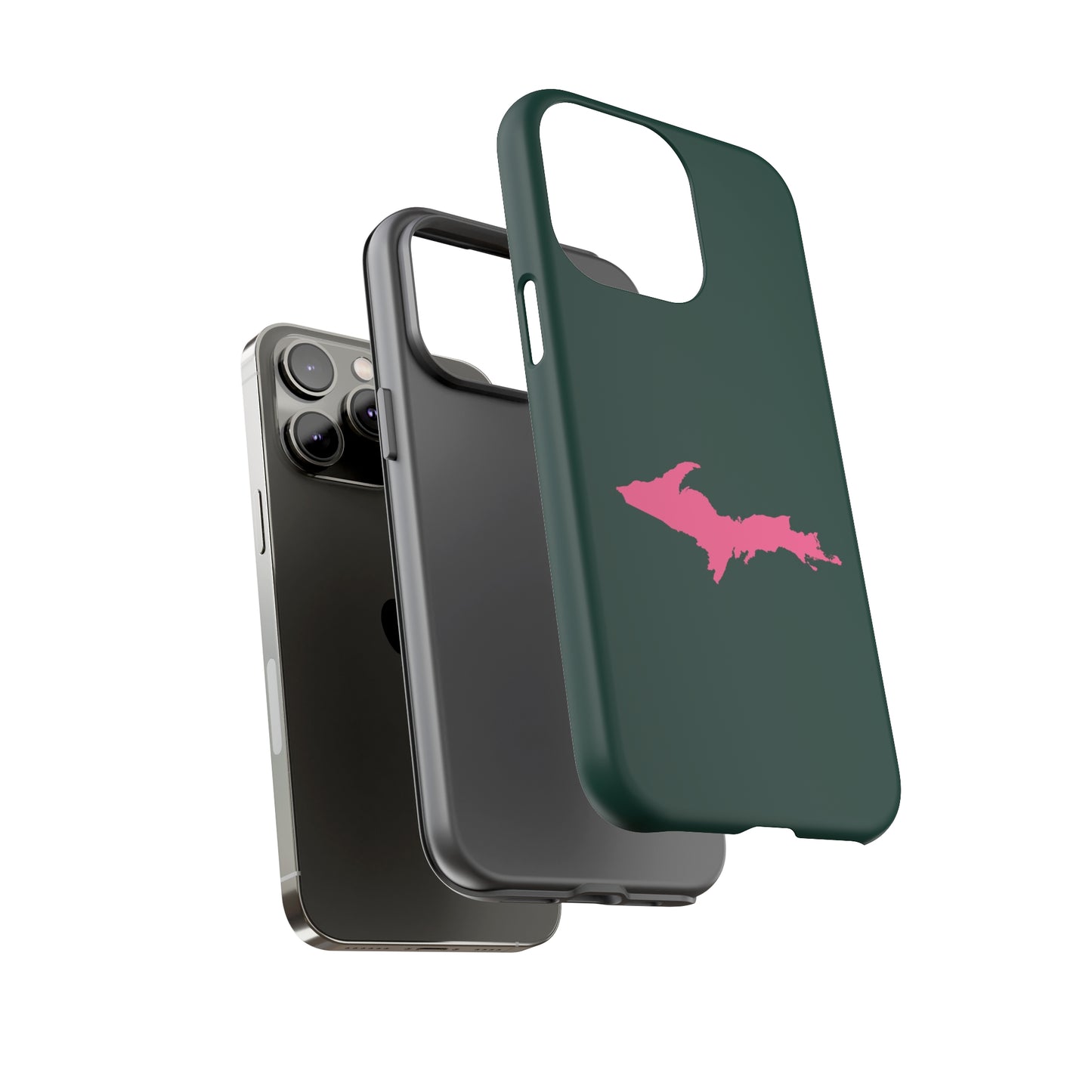 Michigan Upper Peninsula Tough Phone Case (Green w/ Pink UP Outline) | Apple iPhone