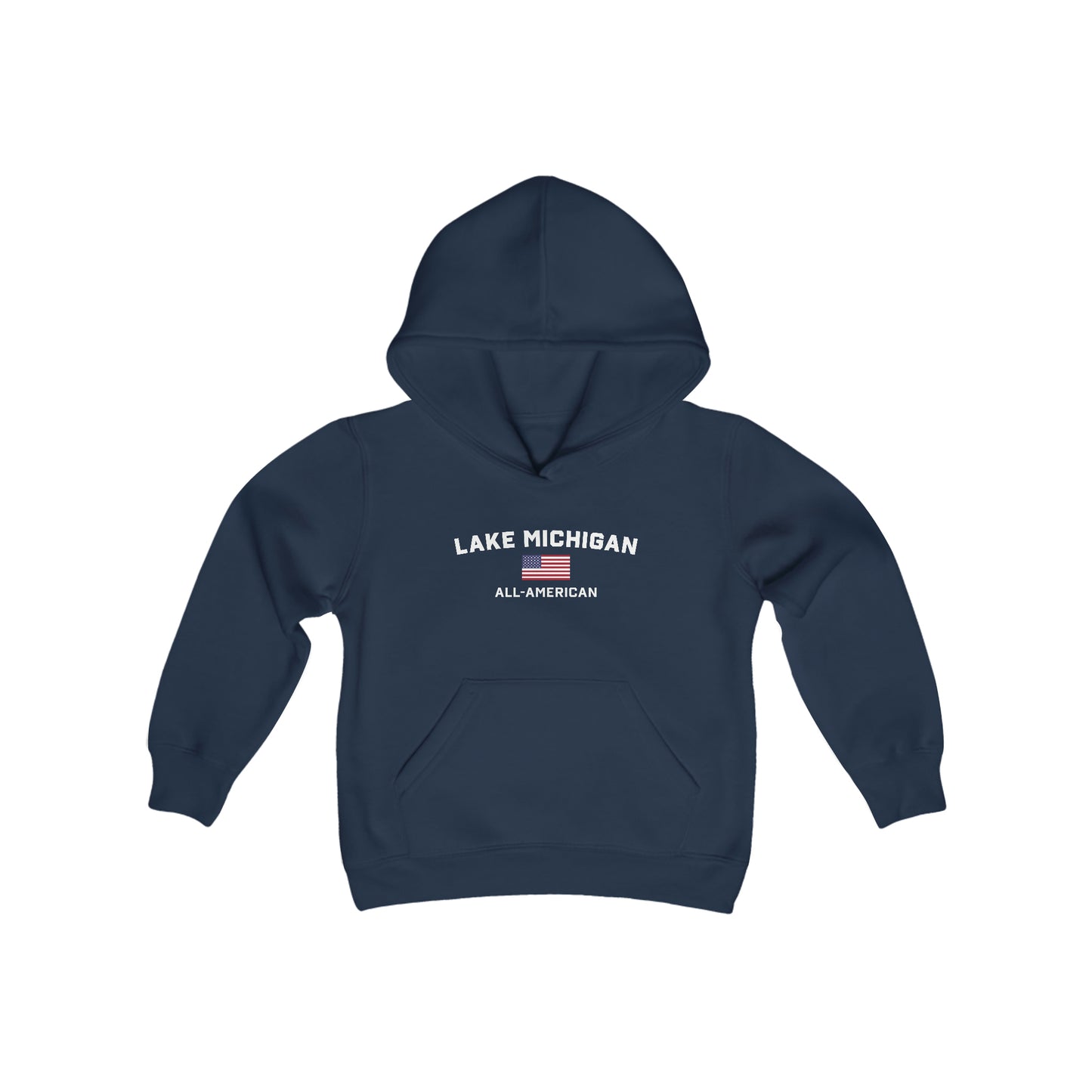 'Lake Michigan All-American' Hoodie (w/USA Flag Outline) | Unisex Youth